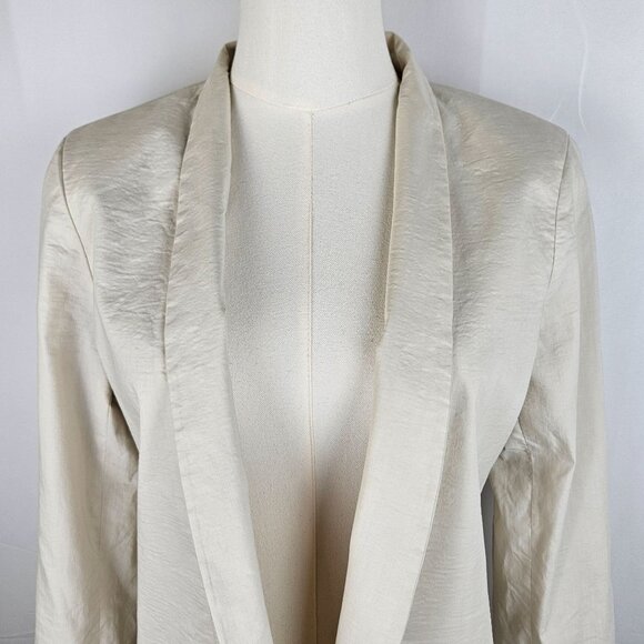 Eileen Fisher Long Bone Jacket Open Front Italian Fabric Size 10 Silk Blend - Picture 2 of 8